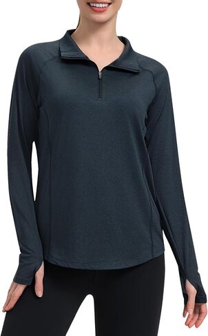 beroy Women's 1/4 Zip Shirts Pullover Long Sleeve Thumb Holes Workout Athletic Hiking Running Cycling Shirt with Pocket in Kuwait