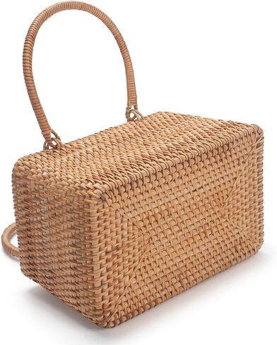 حقيبة يد من الروطان للنساء، حقيبة يد منسوجة يدويًا بمقبض علوي، وحقيبة صيفية ومحفظة للسفر والعطلات والزفاف (بطانة من زهرة رنين الرياح) in Kuwait