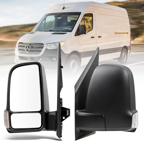 Passenger Right Side Mirror for Merecedes Sprinter Freightliner Sprinter 2019-2024, with Heated Power Glass Turn Signal Light Manual Folding, Textured Black(7 Pins) in Kuwait