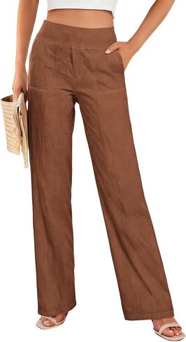 DASAYO Womens Linen Pants Spring Casual High Waisted Straight Leg Slacks with Pockets Summer Work Travel Vacation Outfits in Kuwait
