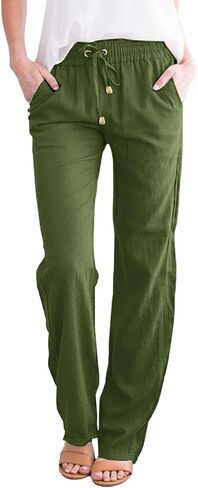 Women's Cotton Linen Pants,Summer Casual Loose Lightweight Straight Leg Pant with Pockets in Saudi Arabia