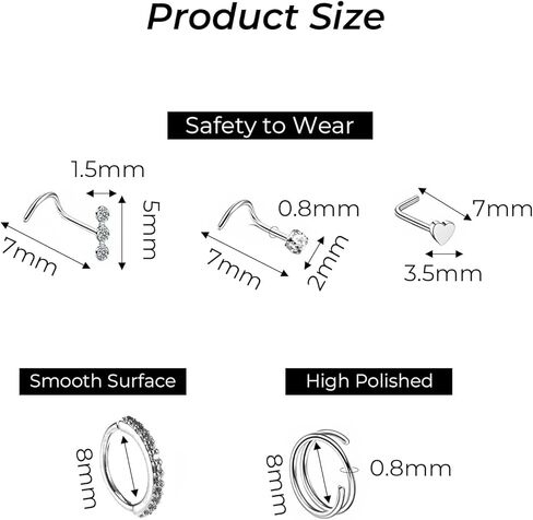 32 Pcs Nose Rings for Women Men, L Shape, Hoop & Screw Body Jewelry, Surgical Stainless Steel Retainer Nose Rings Hoops for Noses Cartilage Body Piercing Jewelry in Saudi Arabia