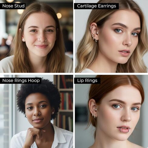 32 Pcs Nose Rings for Women Men, L Shape, Hoop & Screw Body Jewelry, Surgical Stainless Steel Retainer Nose Rings Hoops for Noses Cartilage Body Piercing Jewelry in Saudi Arabia