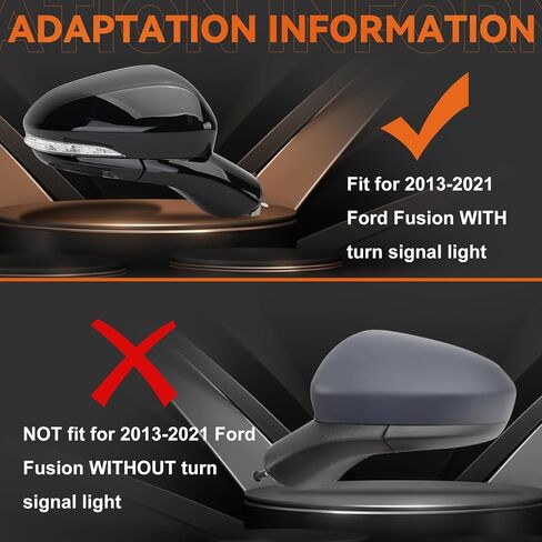 Side Mirror Cover Caps Compatible with Ford Fusion 2013-2022 Glossy Black，Door Mirror Cover Cap Replacement Pair With Turn Signal, DS7Z-17D742-AAPTM，DS7Z-17D743-AAPTM in Kuwait