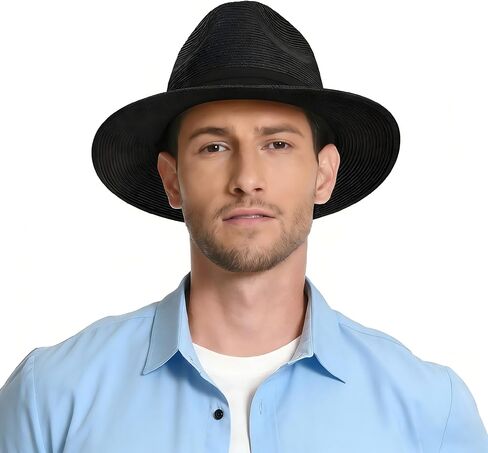 Panama Hat Sun Hats for Men Women Wide Brim Fedora Straw Beach Hat UV UPF 80+ in Saudi Arabia