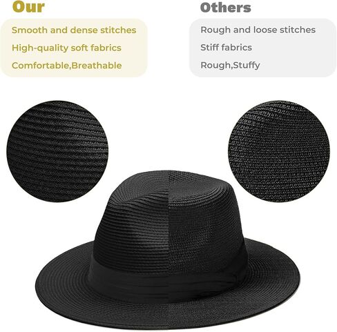 Panama Hat Sun Hats for Men Women Wide Brim Fedora Straw Beach Hat UV UPF 80+ in Saudi Arabia