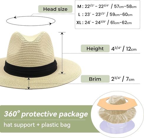 Panama Hat Sun Hats for Men Women Wide Brim Fedora Straw Beach Hat UV UPF 80+ in Saudi Arabia