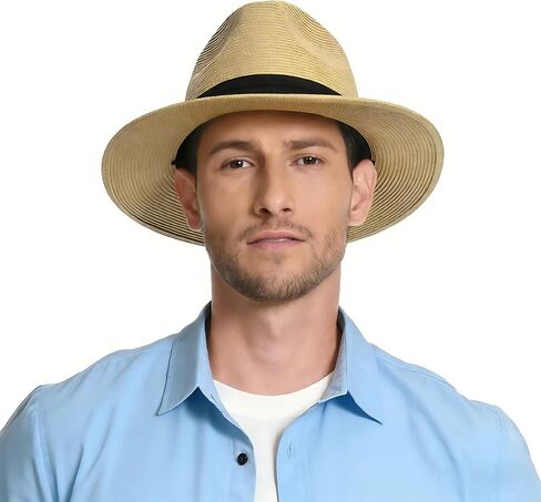 قبعات بنما للشمس للرجال والنساء بحافة واسعة من القش للشاطئ من الأشعة فوق البنفسجية بعامل حماية من الأشعة فوق البنفسجية 80+ in Kuwait