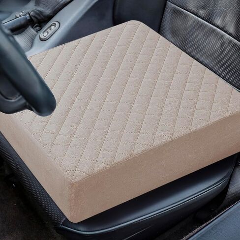 Booster Cushion for Adults - 18x18x5 Medium-Firm Seat Cushion for Home, Office, Wheelchair, Car - Washable Velvety Cover with Waterproof Layer, Removable Strap & Non-Slip Base - Beige in Kuwait
