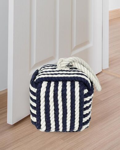 5.5 Lbs Weighted Decorative Door Stopper for Bottom of Door, Cute Door Stop for Heavy Duty Doors, Soft Rope Knot Doorstop for Nautical Home Decor, Blue&White in Saudi Arabia