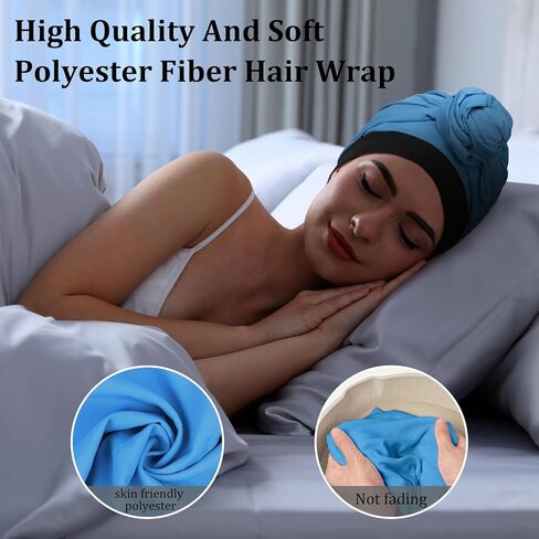 غطاء رأس عمامة قابل للتعديل من FADACHY وقلنسوة شعر للنساء، أغطية رأس ناعمة من العلاج الكيميائي، قبعة صغيرة مطاطية باللون الأزرق in Kuwait