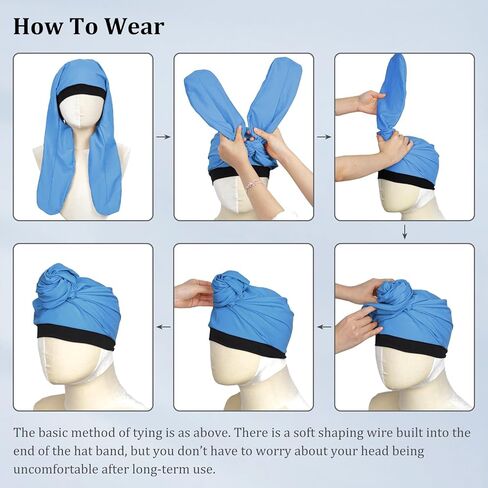 غطاء رأس عمامة قابل للتعديل من FADACHY وقلنسوة شعر للنساء، أغطية رأس ناعمة من العلاج الكيميائي، قبعة صغيرة مطاطية باللون الأزرق in Kuwait