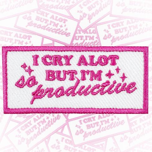 I Cry A Lot So But I'm Productive Patch 3 Inches Iron On/Sew On Embroidered Applique Patch for Clothes Backpacks Hats, Blue Collar DIY Hard Hat Accessories Gifts for Mom Dad Friends Coworkers in Kuwait