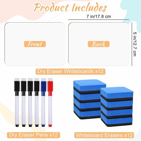 12 Sets Small White Board Small Dry Erase Board, 5"x7" Double Sided Mini Whiteboard with Dry Erase Markers & Erasers for School Home Office, Classroom Must Haves Students Teacher Supplies in Kuwait