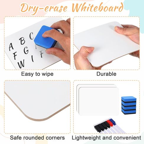 12 Sets Small White Board Small Dry Erase Board, 5"x7" Double Sided Mini Whiteboard with Dry Erase Markers & Erasers for School Home Office, Classroom Must Haves Students Teacher Supplies in Kuwait