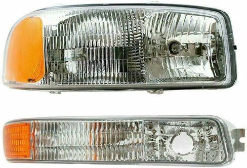 Front Bumper Steel With Brackets+ Grille Chrome + Lower Valance + Head Lights & Park Lamps Left and Right Side Direct Replacement Compatible With 2003-2006 GMC Sierra 1500 in Saudi Arabia