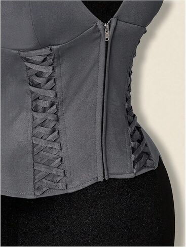 Milumia Women's Deep V Halter Tops Y2k Sleeveless Zip Up Lace Up Sexy Party Vest Tops in Saudi Arabia