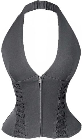 Milumia Women's Deep V Halter Tops Y2k Sleeveless Zip Up Lace Up Sexy Party Vest Tops in Saudi Arabia
