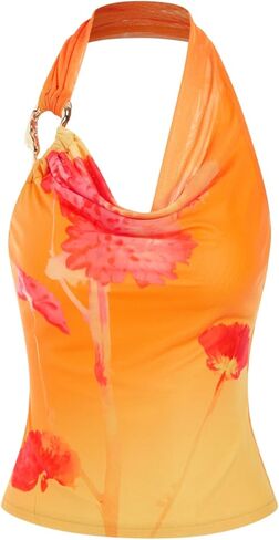 CIDER Womens Halter Tops Backless Metal Ring Sleeveless Floral Ruched Going Out Tops 2026 Summer Shirts in Saudi Arabia