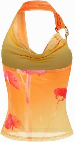 CIDER Womens Halter Tops Backless Metal Ring Sleeveless Floral Ruched Going Out Tops 2026 Summer Shirts in Saudi Arabia