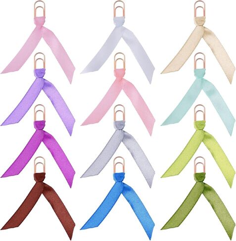 CHGCRAFT 12 Pcs 12 Colors Bow Bookmark with Carbon Steel Paper Clips Ribbon Bookmarks Planner Note Clips Book Markers for Teachers Bookworm Gift, Silver in Saudi Arabia