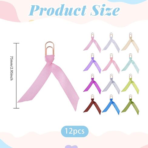 CHGCRAFT 12 Pcs 12 Colors Bow Bookmark with Carbon Steel Paper Clips Ribbon Bookmarks Planner Note Clips Book Markers for Teachers Bookworm Gift, Silver in Saudi Arabia
