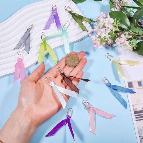 CHGCRAFT 12 Pcs 12 Colors Bow Bookmark with Carbon Steel Paper Clips Ribbon Bookmarks Planner Note Clips Book Markers for Teachers Bookworm Gift, Silver in Saudi Arabia