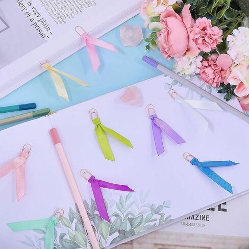 CHGCRAFT 12 Pcs 12 Colors Bow Bookmark with Carbon Steel Paper Clips Ribbon Bookmarks Planner Note Clips Book Markers for Teachers Bookworm Gift, Silver in Saudi Arabia