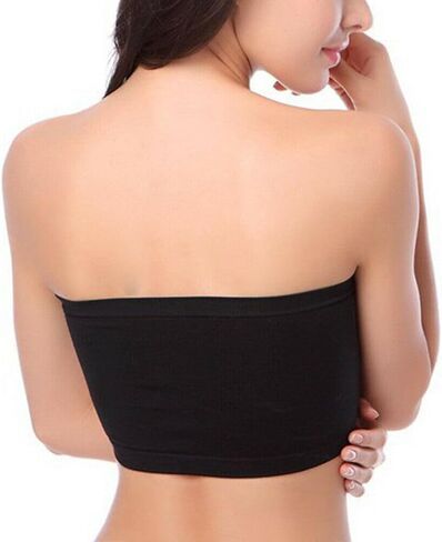 3 Pieces Women Strapless Bandeau Bra, Padded Bralette Seamless Bandeau Tube Top Bra, Black+White+Beige, M in Saudi Arabia