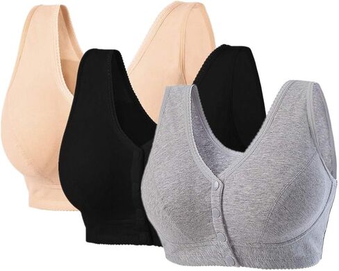 Women Full-Freedom Pure Cottn Easy Front Closure Bra, Perfect Wireless Cozy Sleep Bras with Removable Padded Pack of 3 in Kuwait