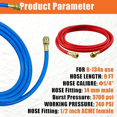 مجموعة خرطوم حماية البيئة 9FT 34722 لخراطيم Robinair Hvac، مجموعة خرطوم حماية Enviro باللون الأحمر والأزرق R-134a لآلات Robinair 34788، 34288، 34134Z RRR، ضغط عمل 740 رطل لكل بوصة مربعة / ضغط انفجار 3700 رطل لكل بوصة مربعة in Kuwait