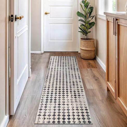 Rugshop Geometric Distressed Abstract Washable Non Slip Runner Rug 2' x 10' Ivory in Saudi Arabia