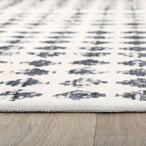 Rugshop Geometric Distressed Abstract Washable Non Slip Runner Rug 2' x 10' Ivory in Saudi Arabia