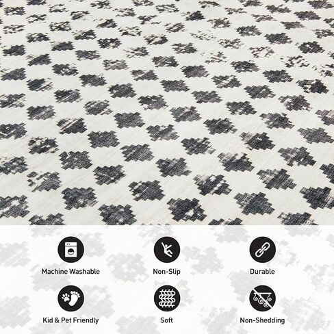 Rugshop Geometric Distressed Abstract Washable Non Slip Runner Rug 2' x 10' Ivory in Saudi Arabia