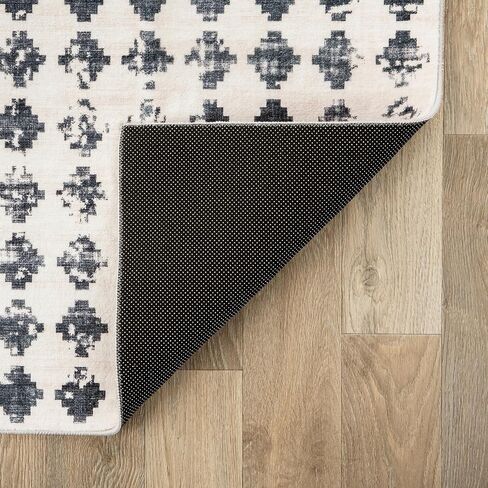 Rugshop Geometric Distressed Abstract Washable Non Slip Runner Rug 2' x 10' Ivory in Saudi Arabia