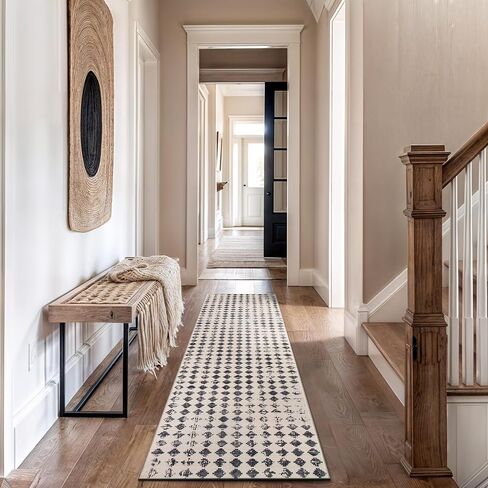 Rugshop Geometric Distressed Abstract Washable Non Slip Runner Rug 2' x 10' Ivory in Saudi Arabia