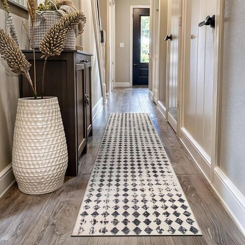 Rugshop Geometric Distressed Abstract Washable Non Slip Runner Rug 2' x 10' Ivory in Saudi Arabia
