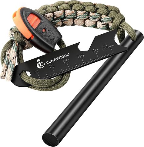 Survival Fire Starter, 4 Inch Ferro Rod, Flint Fire Starters for Hiking and Camping, Flint and Steel Survival Tool with Paracord and Emergency Whistle in Saudi Arabia