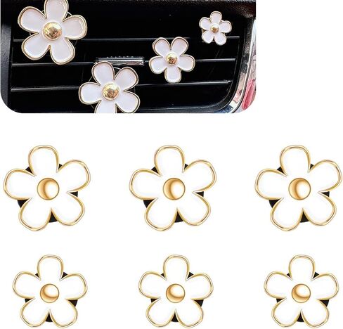 6 قطع صغيرة من زينة فتحة تكييف الهواء على شكل زهرة الأقحوان، علاج عطري على شكل زهرة صغيرة مبتكرة، تركيب سريع لمشبك فتحة تهوية الهواء، قطع غيار السيارات، مناسبة لمعظم السيارات (أبيض) in Kuwait