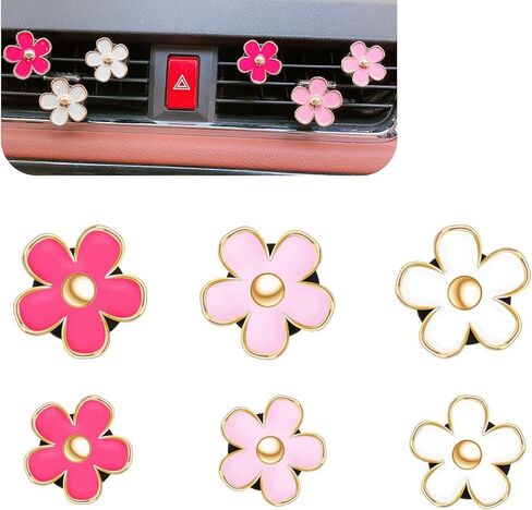 6 PCS Small Daisy Air Conditioning Vent Ornament, Creative Small Fresh Style Flower Aromatherapy, Quick Installation Air Vent Clip Auto Parts, Suitable for Most Cars (White) in Saudi Arabia