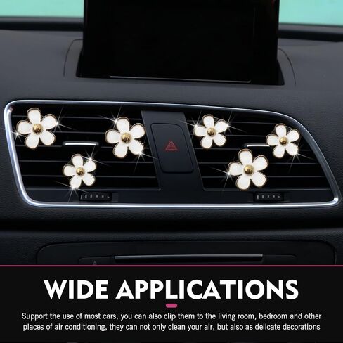 6 PCS Small Daisy Air Conditioning Vent Ornament, Creative Small Fresh Style Flower Aromatherapy, Quick Installation Air Vent Clip Auto Parts, Suitable for Most Cars (White) in Saudi Arabia