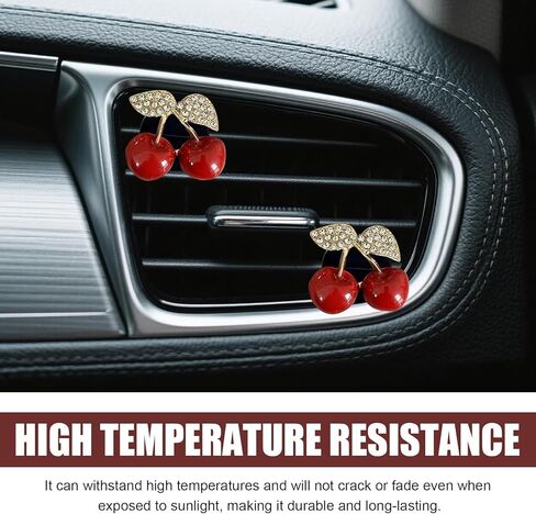 4 PCS Cherry Car Air Vent Freshener Perfume Clip, Creative Alloy Aromatherapy Ornament with Rhinestones, Bling Cute Cherry Decor Car Accessories, Universal for Most Cars (Red) in Kuwait