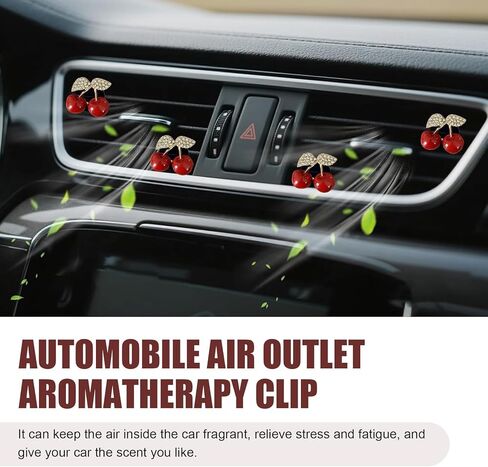 4 PCS Cherry Car Air Vent Freshener Perfume Clip, Creative Alloy Aromatherapy Ornament with Rhinestones, Bling Cute Cherry Decor Car Accessories, Universal for Most Cars (Red) in Kuwait