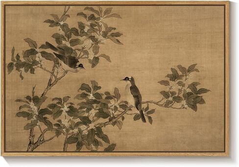 Framed Vintage Botanical Birds on Branch Wall Art, Retro Neutral Still Life Canvas Artwork for Walls, Elegant Rustic Painting Print for Living Room Bedroom Dining Room Office Wall Decor, 36x24 Inch in Kuwait