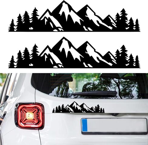 TOMALL 2pcs شجرة Mountian الفينيل ملصقات لنافذة السيارة الوفير الجذع العالمي للماء الغابات الجبال الرسوم الشارات الديكور للمركبات شاحنة SUV شاحنة على الطرق الوعرة كمبيوتر محمول (أسود-2PCS متوسطة) in Kuwait