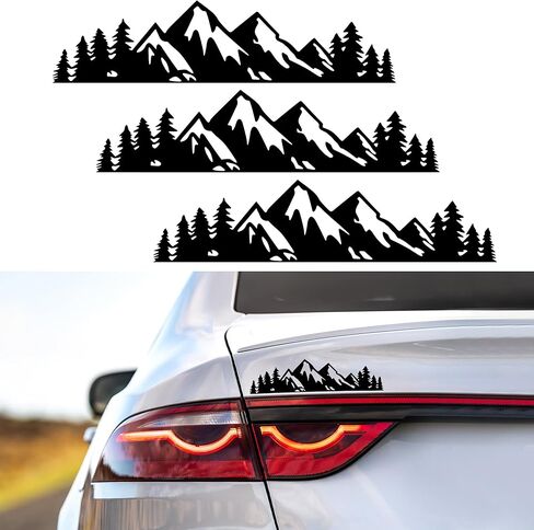 TOMALL 2pcs Tree Mountian Vinyl Stickers for Car Window Bumper Trunk Universal Waterproof Forest Mountains Graphic Decals Decoration for Vehicles Truck SUV Truck Off-Road Laptop (Black-2pcs Medium) in Saudi Arabia