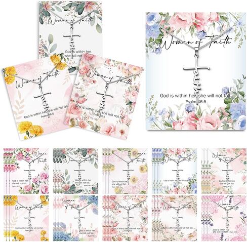 30 Sets Mother's Day Bulk Faith Cross Necklace Christian Gift God Is Within Her She Will Not Fall Card Bible Gift Set Religious Necklace Baptism Favors Birthday Present for Guests Faith Jewelry Women in Kuwait