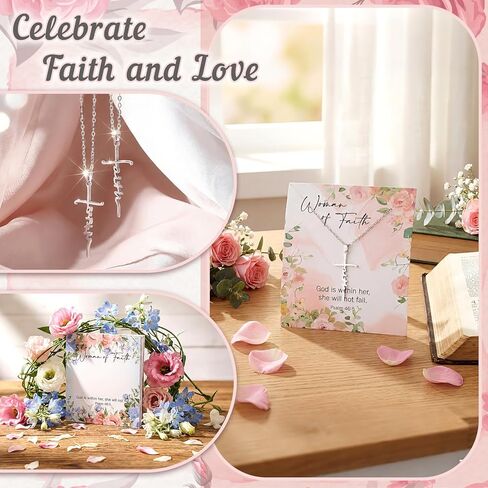 30 Sets Mother's Day Bulk Faith Cross Necklace Christian Gift God Is Within Her She Will Not Fall Card Bible Gift Set Religious Necklace Baptism Favors Birthday Present for Guests Faith Jewelry Women in Kuwait