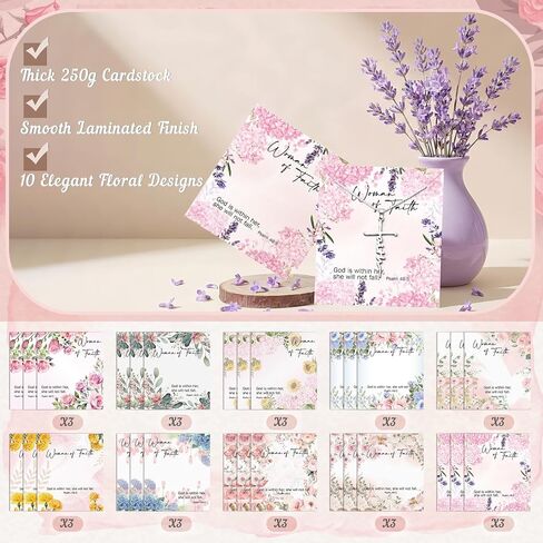 30 Sets Mother's Day Bulk Faith Cross Necklace Christian Gift God Is Within Her She Will Not Fall Card Bible Gift Set Religious Necklace Baptism Favors Birthday Present for Guests Faith Jewelry Women in Kuwait