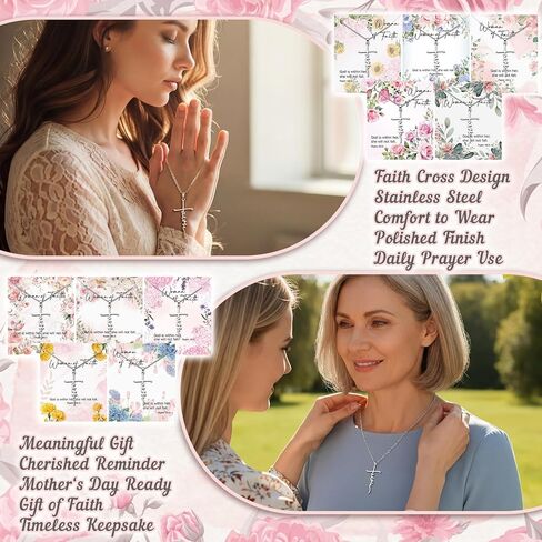 30 Sets Mother's Day Bulk Faith Cross Necklace Christian Gift God Is Within Her She Will Not Fall Card Bible Gift Set Religious Necklace Baptism Favors Birthday Present for Guests Faith Jewelry Women in Kuwait